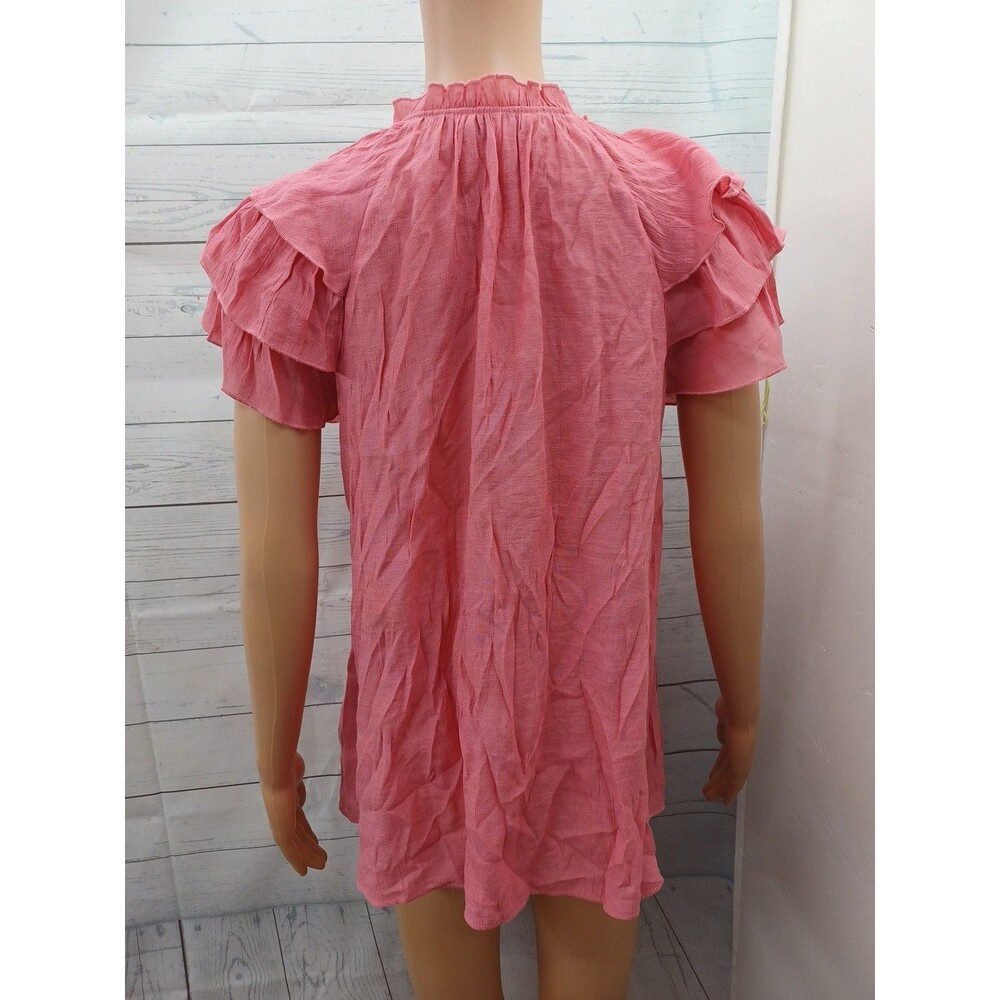 Nannete Lepore Top Sz M Womens Rose Pink Ruffled Short Sleeve - Picture 4 of 6